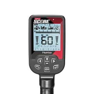 An image showcasing the Nokta Triple Score PRO PACK Metal Detector's digital screen close up on a white background