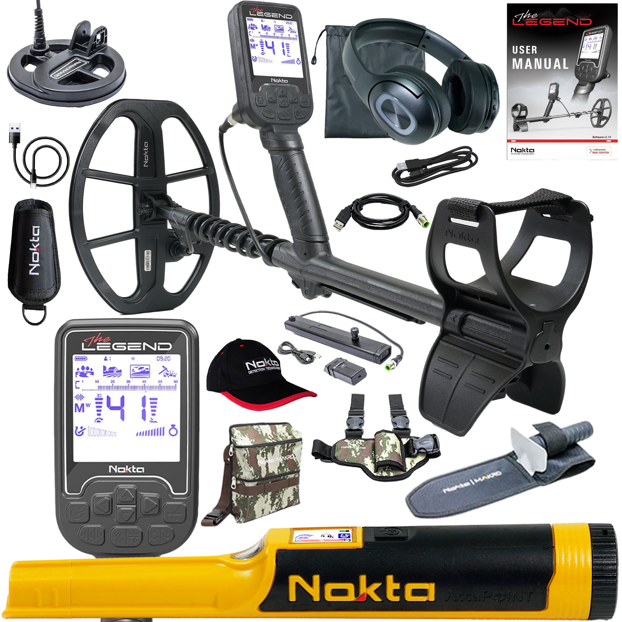 Nokta The Legend SMF Metal Detector Pro Pack w/ Wireless Headphones and LG30 12″ X 9″ Coil and Starter Pack Accupoint