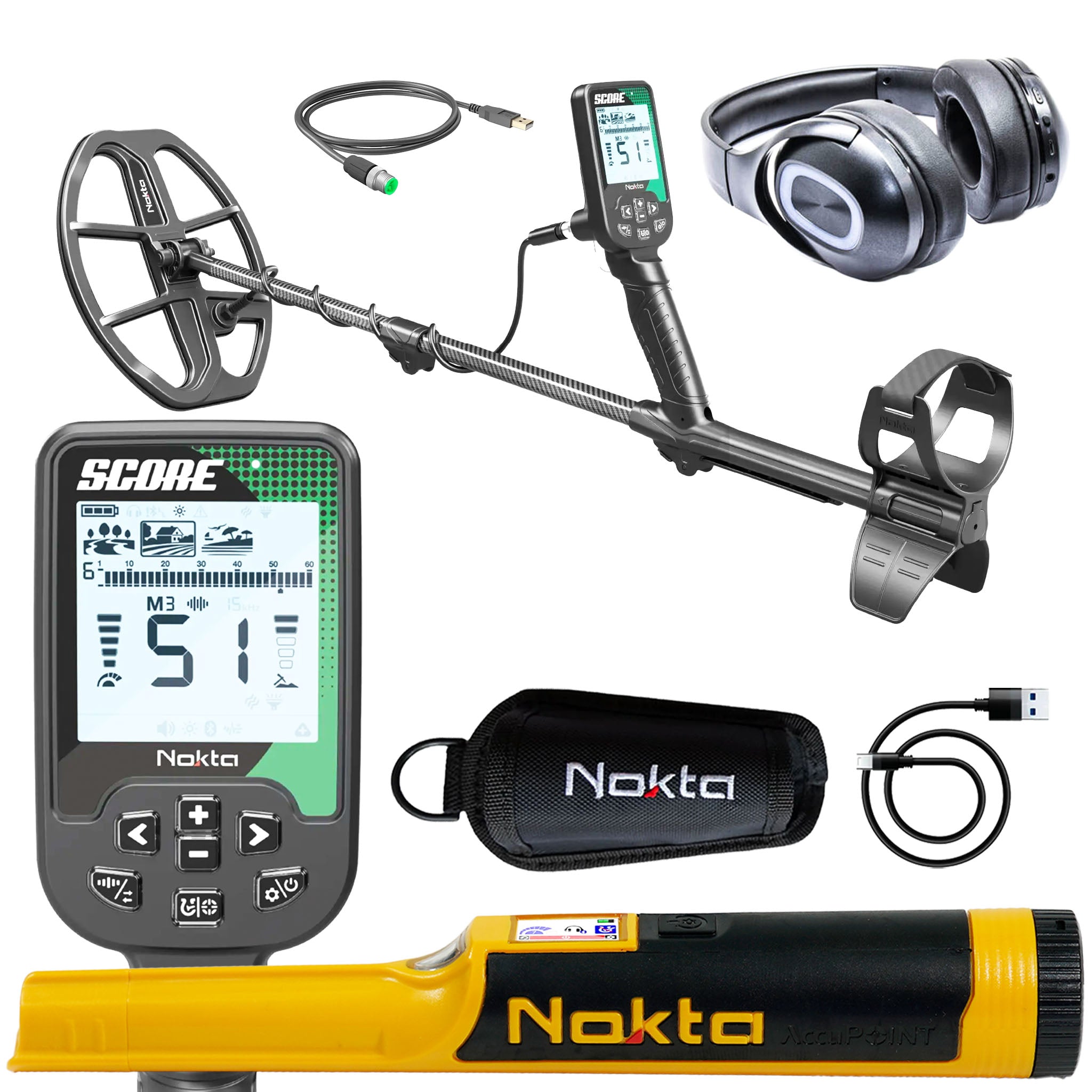 Nokta Score SMF Waterproof Metal Detector with Bluetooth Headphones and Accupoint Pinpointer