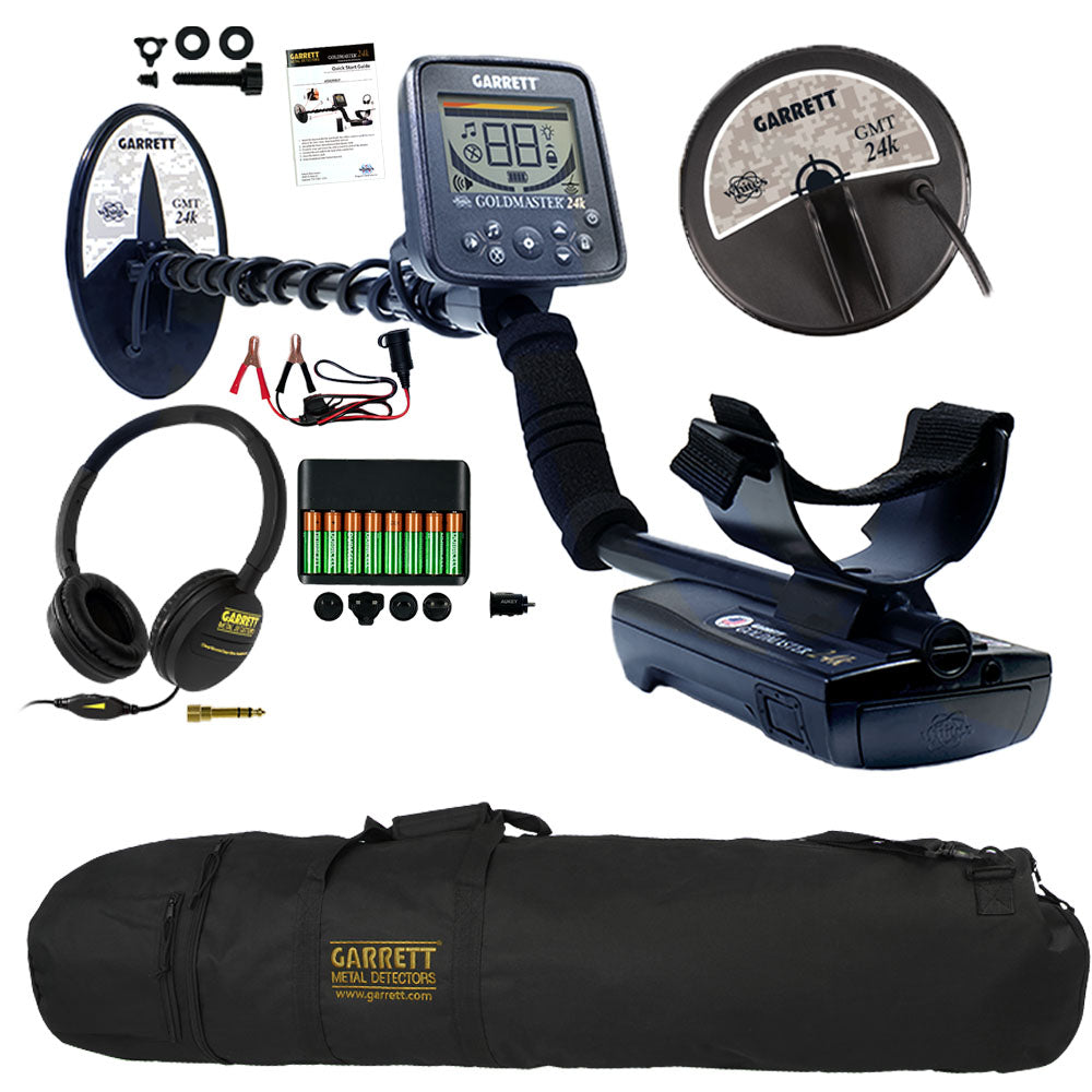 Garrett Goldmaster 24k Metal Detector w/ 6 x 10" DD Elliptical and 6" Round Concentric Coil and Garrett Carry Bag