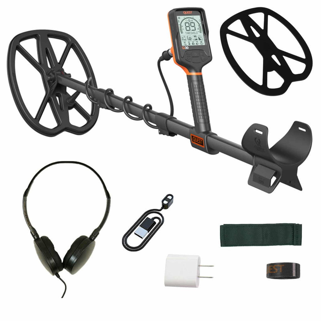 Quest Q30 Metal Detector with RaptorX TurboD 9" x 11" Coil (Open Box