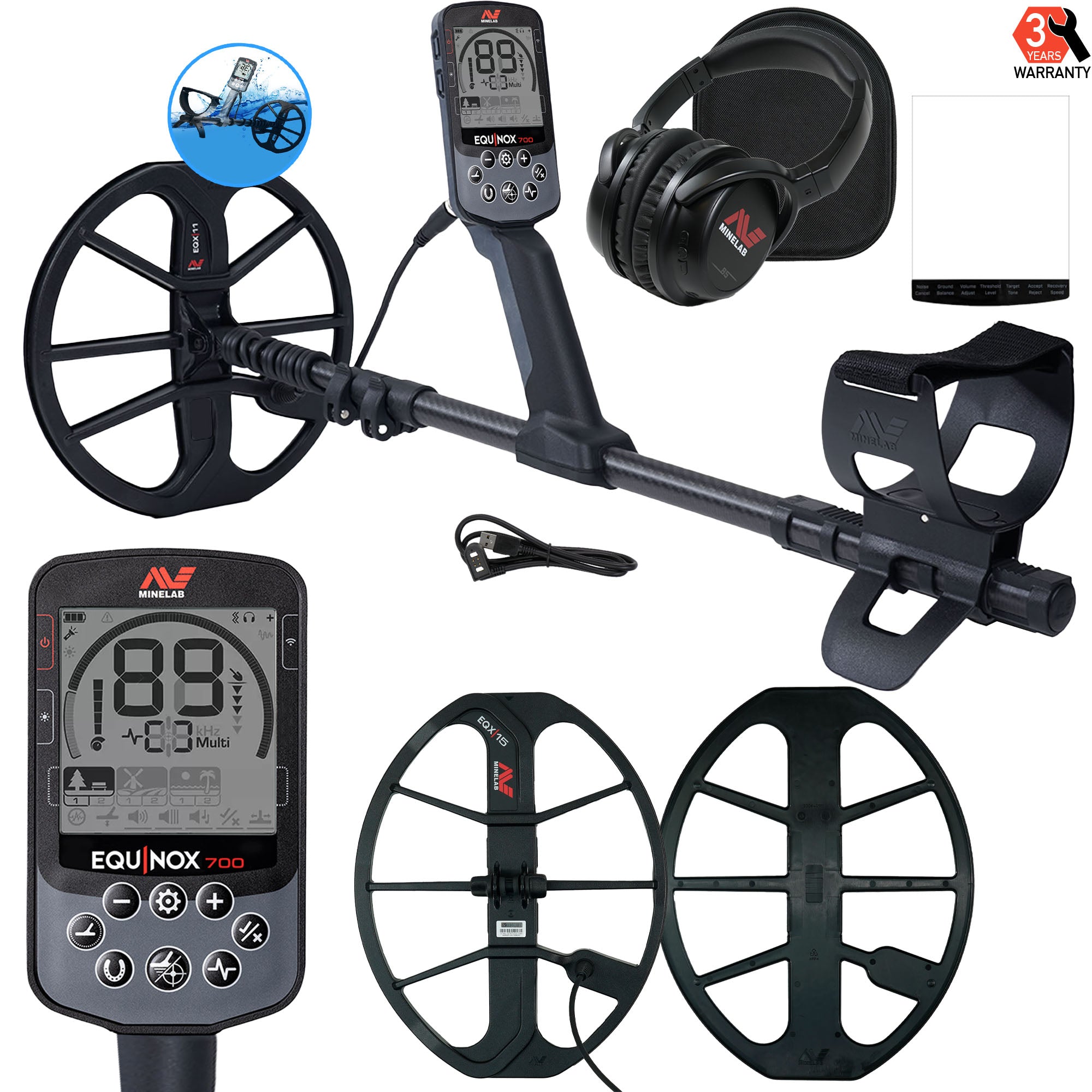 Minelab EQUINOX 700 Multi-IQ Metal Detector with 11" Coil and EQX 15 Coil