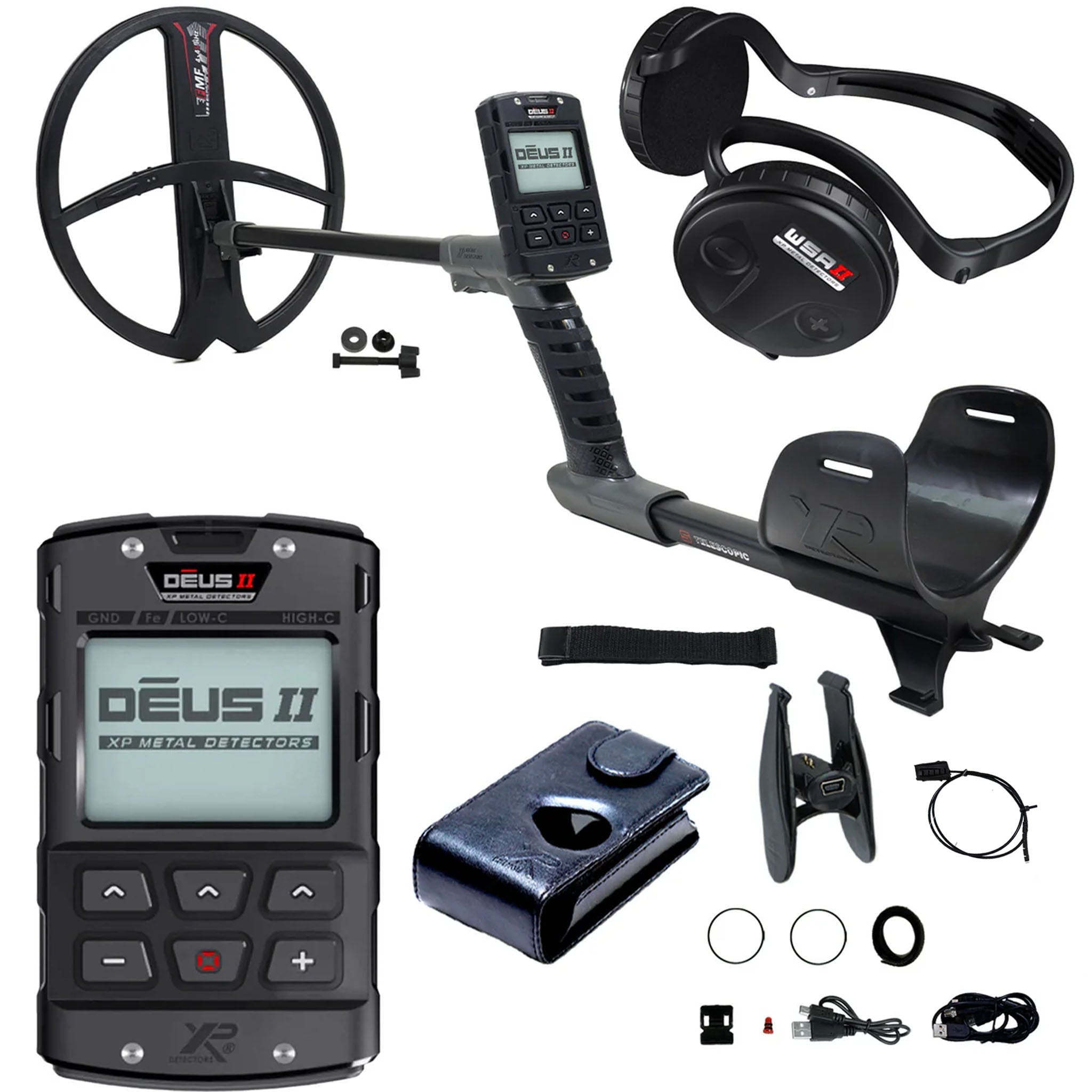 XP DEUS II Fast Multi Frequency RC Metal Detector with 13x11" FMF Search Coil AND WSA II Headphones