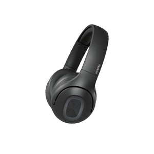 Black headphones on a white background