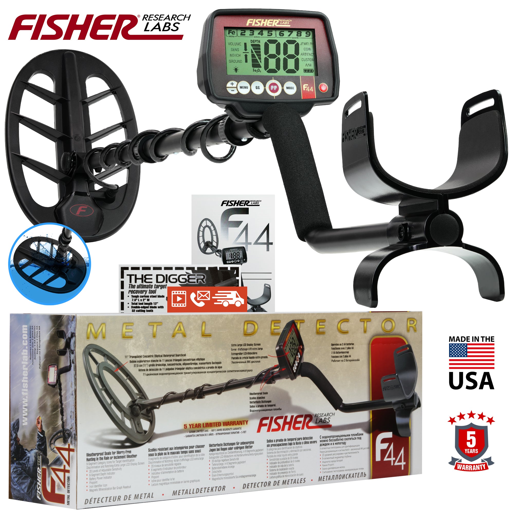 Fisher F44 Metal Detector with 11" DD Coil