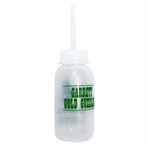 Garrett  Gold Guzzler Bottle for prospection with product title printed on a clear plastic bottle at slight angle