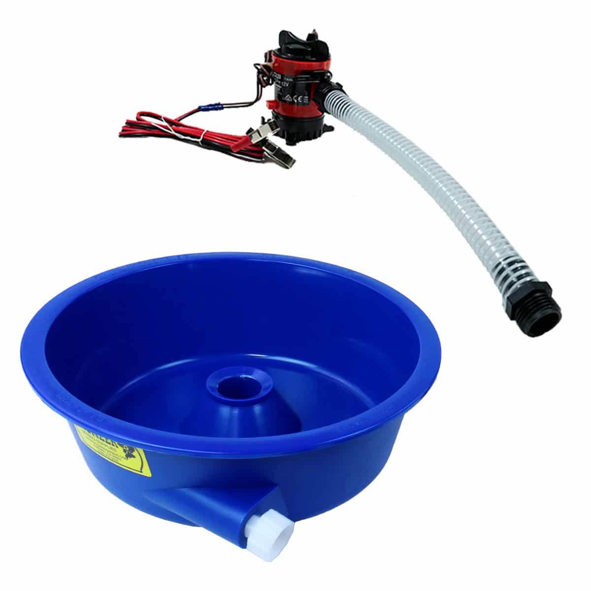 Blue Bowl with red pump and hose attachment