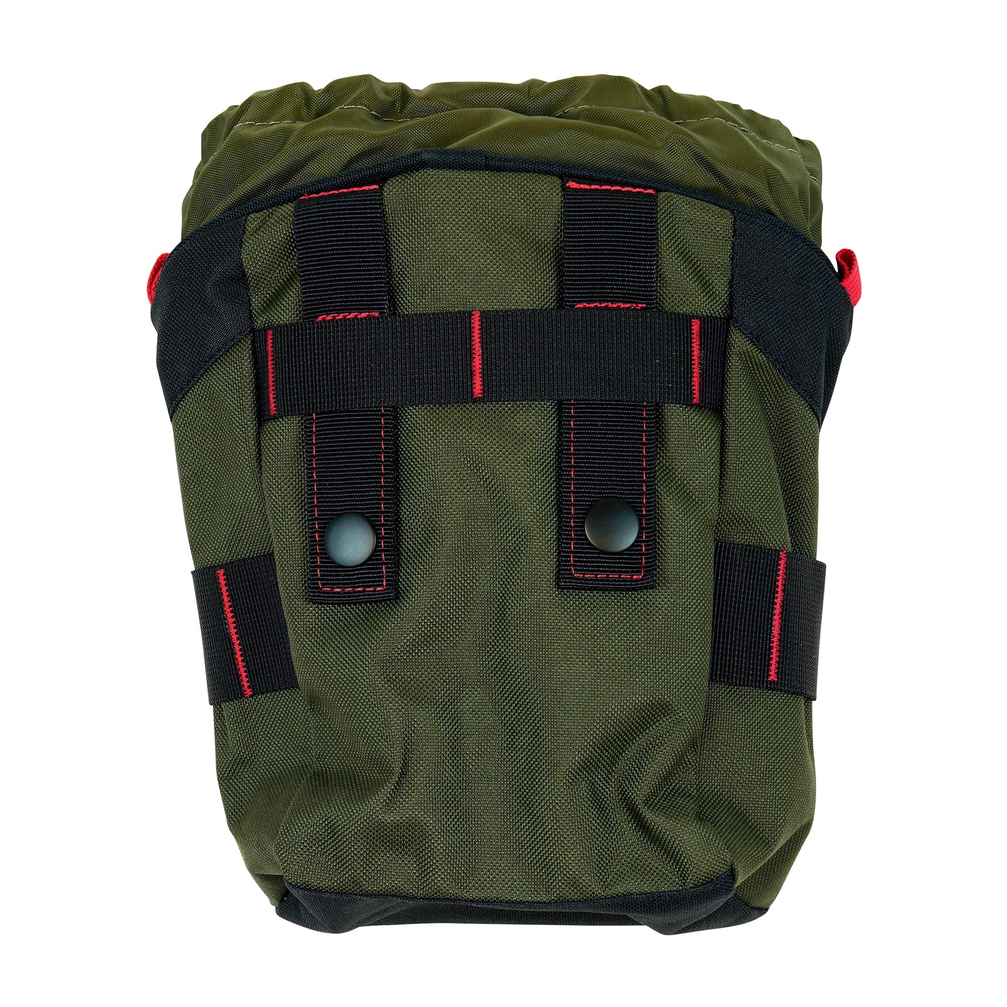 A green and black XP Metal Detectors Finds Pouch with red straps facing the rear