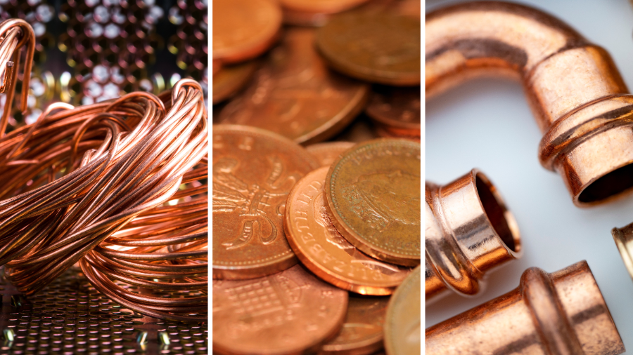 Copper wire, copper pipe, and copper coins that metal detectors detect