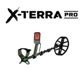 Minelab X-TERRA Pro metal detector with search coil and accessories displayed on white background