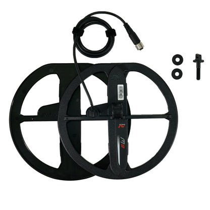 Minelab M9 9-inch round DD waterproof coil with black cable and protective skidplate for Manticore metal detector