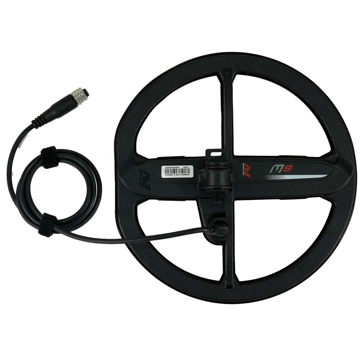 Minelab M9 waterproof coil showing elliptical DD configuration design