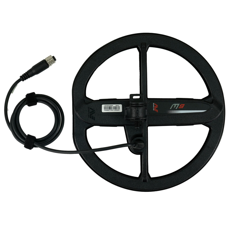 Minelab M9 waterproof coil showing elliptical DD configuration design