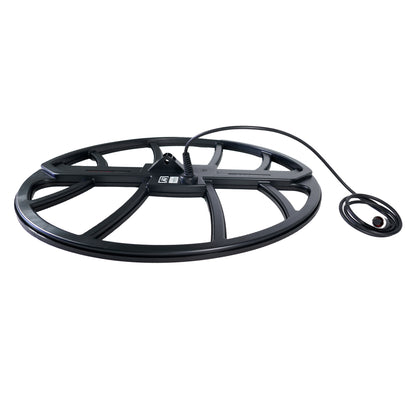 A side view of the The 18″ MYTHTEK Search Coil shown on a white background