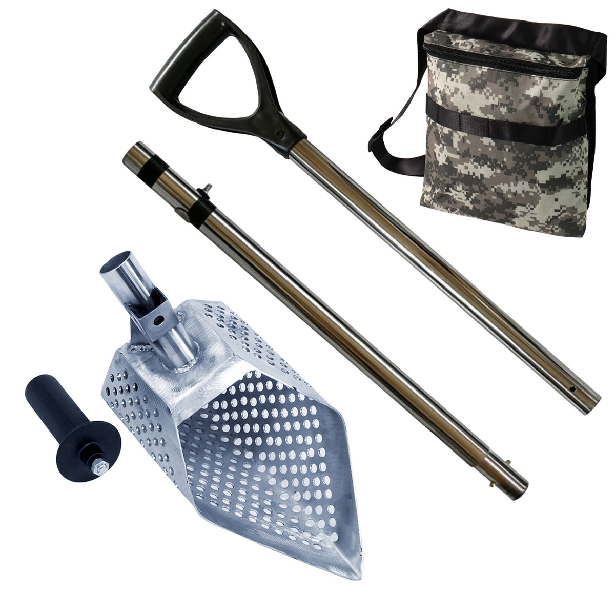 Dune Scoops Anaconda metal detector sand scoop with alternative handle mounting option