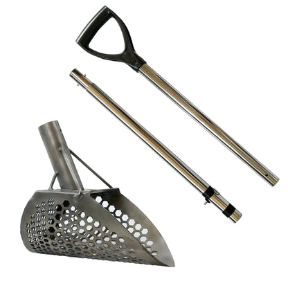 Loch Ness Mini titanium scoop with two-piece stainless steel handle and D-grip