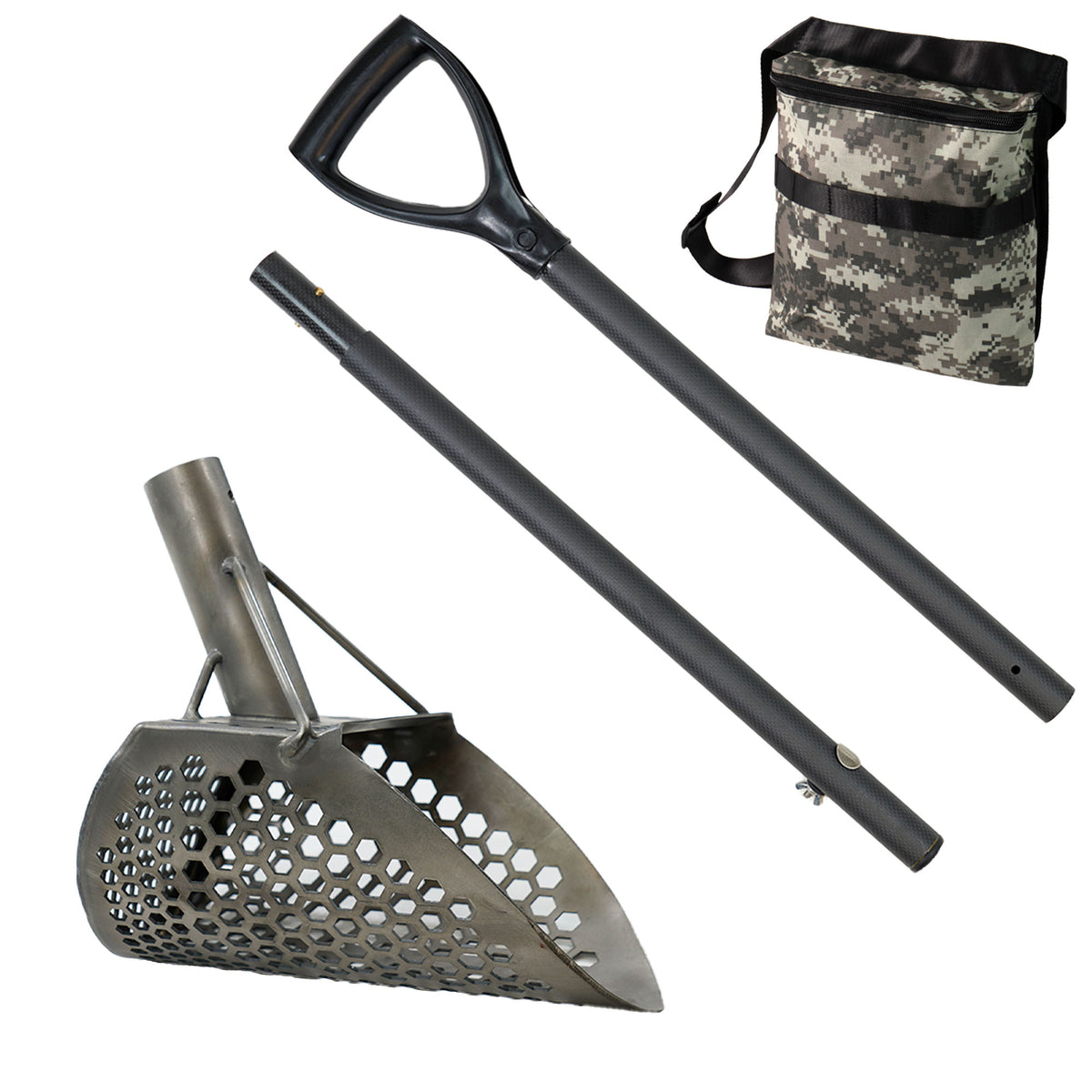 Loch Ness Mini scoop with carbon fiber handle and camo finds pouch