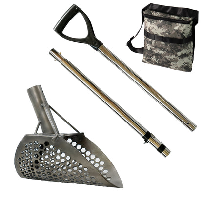 Loch Ness Mini scoop with stainless steel handle and camo finds pouch
