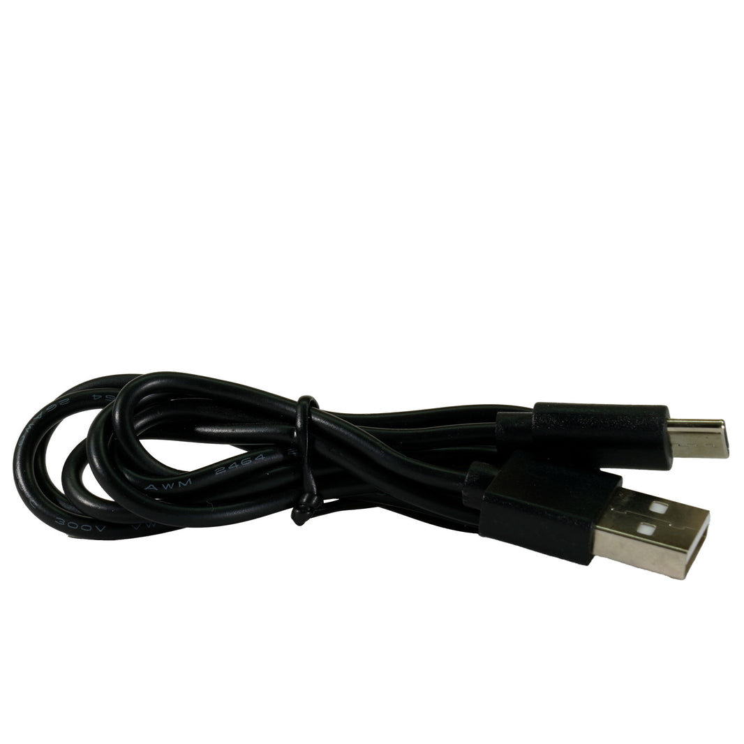 Black USB cable with connectors on a white background