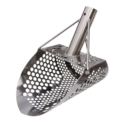 CooB 9 inch by 6.25 inch stainless steel sand scoop with mixed hexagon hole pattern for beach metal detecting