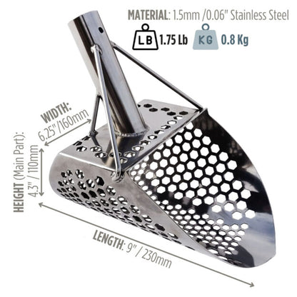 CooB 9" x 6.25" Stainless Steel Sand Scoop with Mixed Hexagon Holes