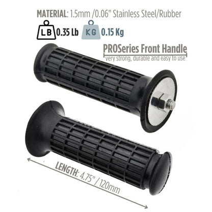 A view of the included stainless steel and rubber handle shows the 4.75 inch length and 35-pound weight capacity.