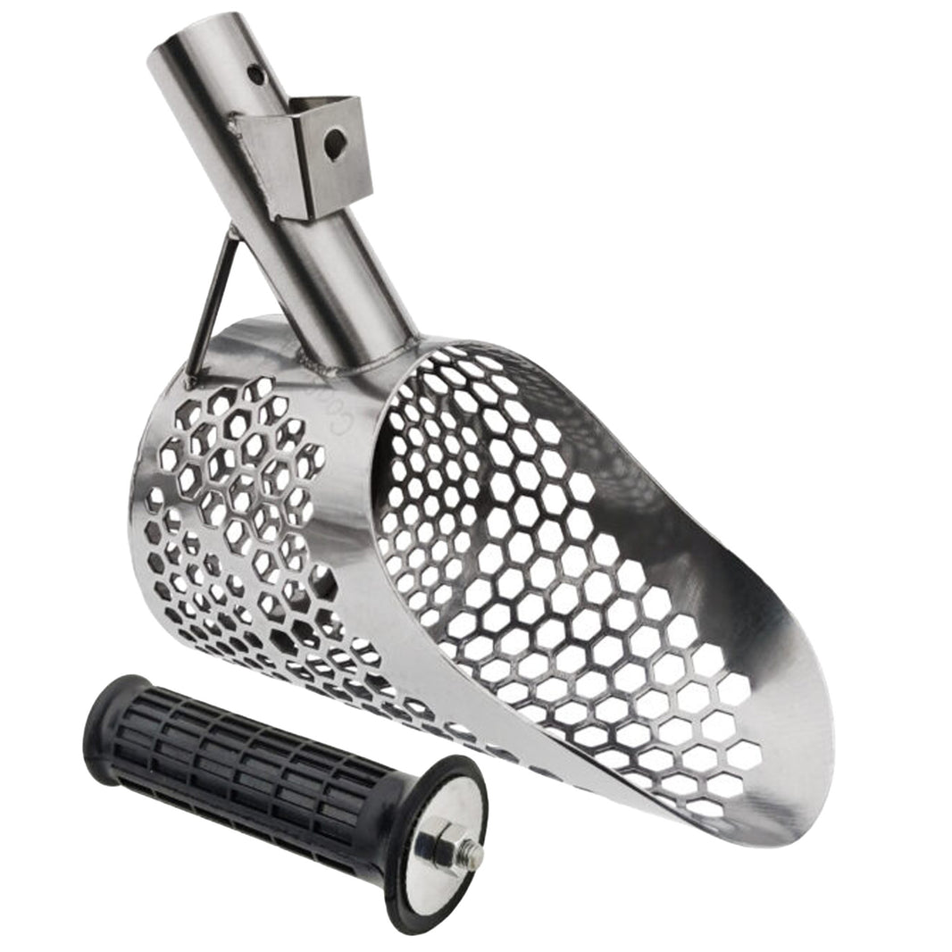 CooB 7.85 inch by 4.75 inch stainless steel sand scoop with mixed hexagon holes and ProHandle front grip