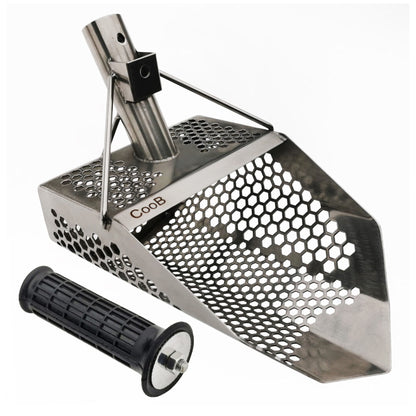 CooB 11.5 inch by 7 inch stainless steel sand scoop with mixed hexagon holes and front handle for beach metal detecting