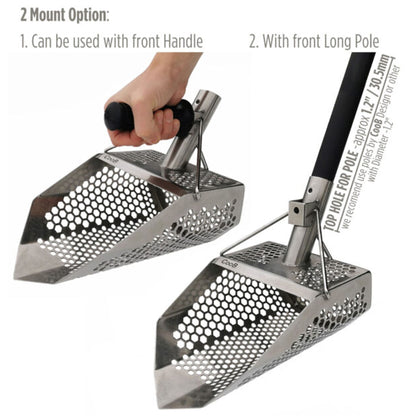 CooB Shark 710 11.5" x 7" Stainless Steel Sand Scoop, Mixed Hexagon Holes