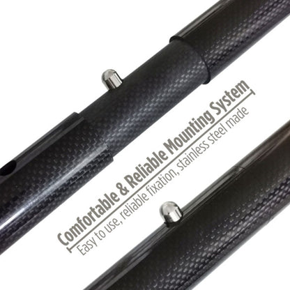 A close up view shows the click together mounting system of the CooB Light and Strong Travel Carbon Fiber Pole Handle.