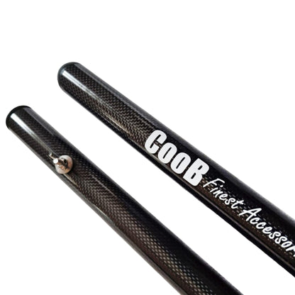 A close up view shows the click together button of the CooB Light and Strong Travel Carbon Fiber Pole Handle.