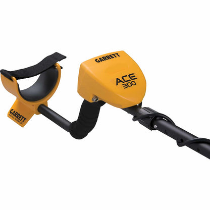 A front view of the Garrett ACE 300 metal detector.