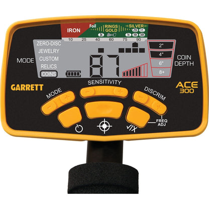 Close-up of the Garrett ACE 300 metal detector control pod.
