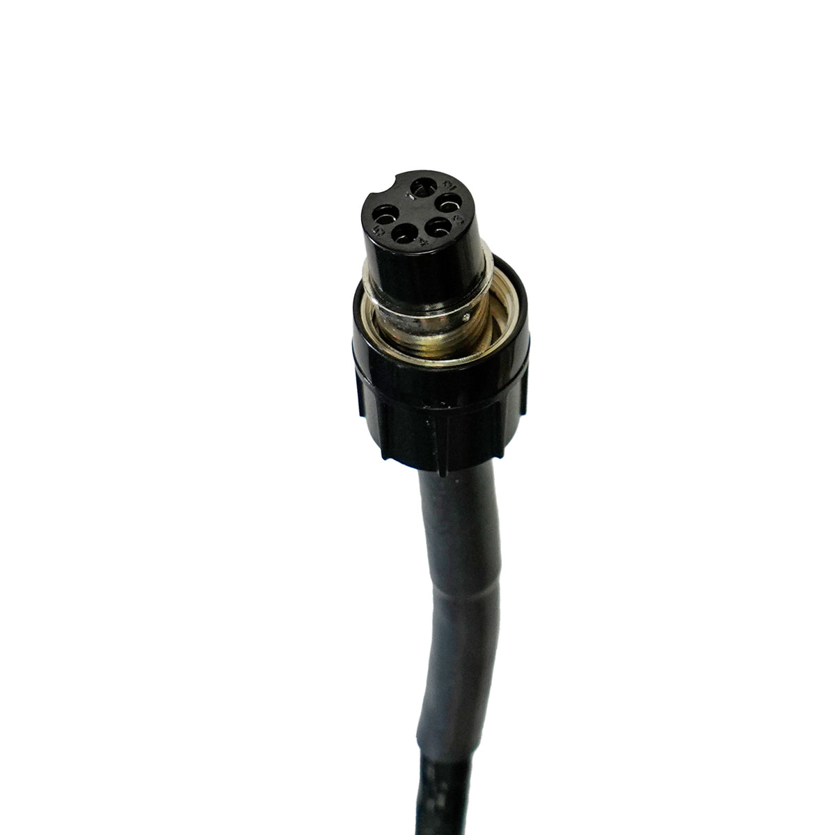 A black multi-pin electrical connector with a black cable, shown against a plain white background.