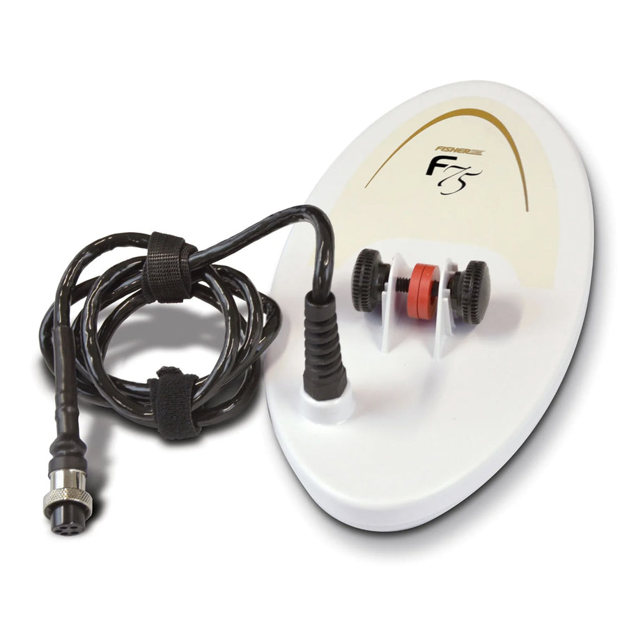 Fisher 10-inch DD White Elliptical Search Coil for F75 and F70 Metal Detectors upward view