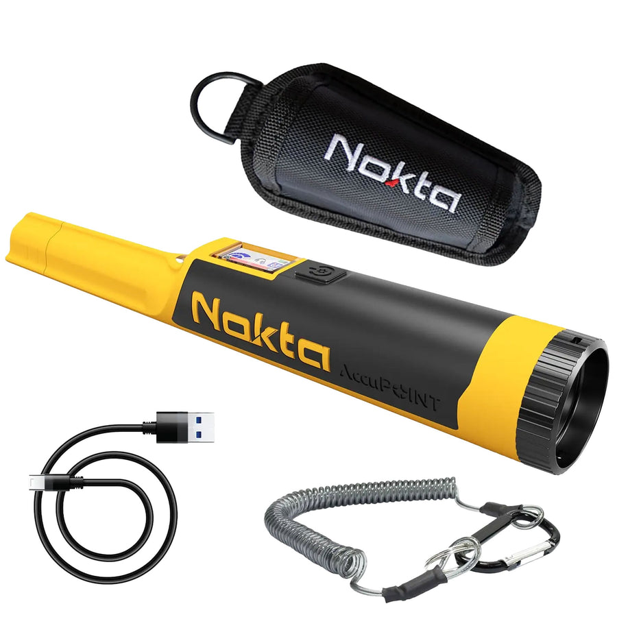 Nokta AccuPOINT pinpointer with belt holster, USB Type-C cable and security lanyard