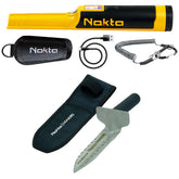 Nokta AccuPOINT pinpointer with color LCD screen and belt holster on white background
