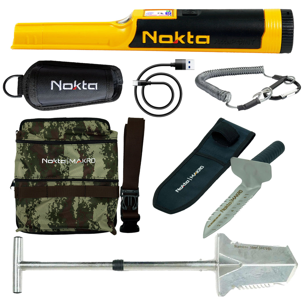 Nokta AccuPOINT pinpointer complete bundle with digger tool, finds pouch and shovel kit