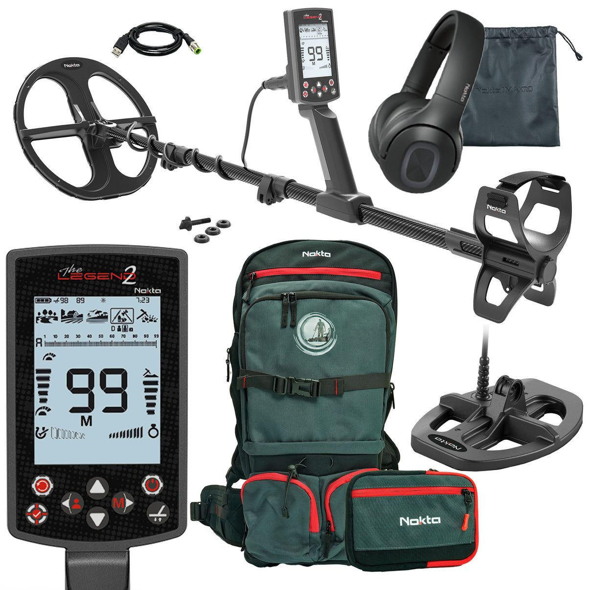 Nokta The Legend 2 SMF Waterproof Metal Detector with LD28 11", LD21 8", and Backpack
