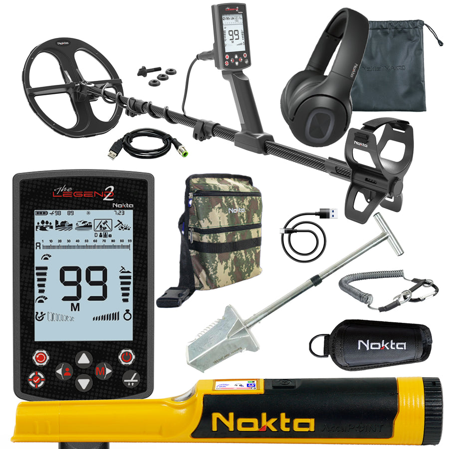 Nokta Legend 2 metal detector complete bundle with accessories on white background