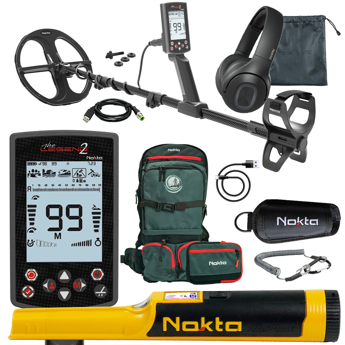 Nokta The Legend 2 SMF Waterproof Metal Detector with Accupoint Pinpointer and Backpack