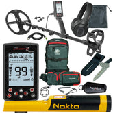 Complete Nokta Legend 2 metal detector bundle with pinpointer, backpack and digging tools