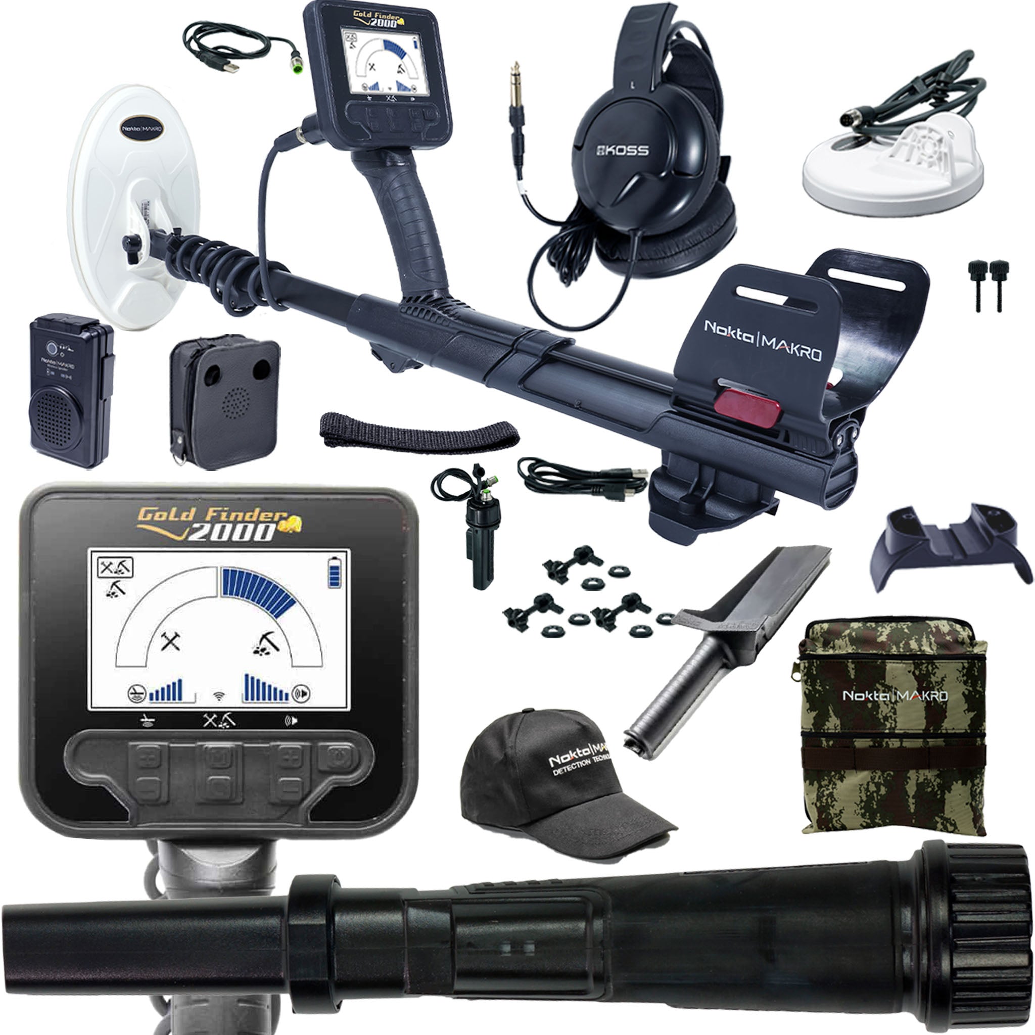 Nokta Gold Finder 2000 Metal Detector Bundle with Nokta Finds Pouch, Digger, and Cap