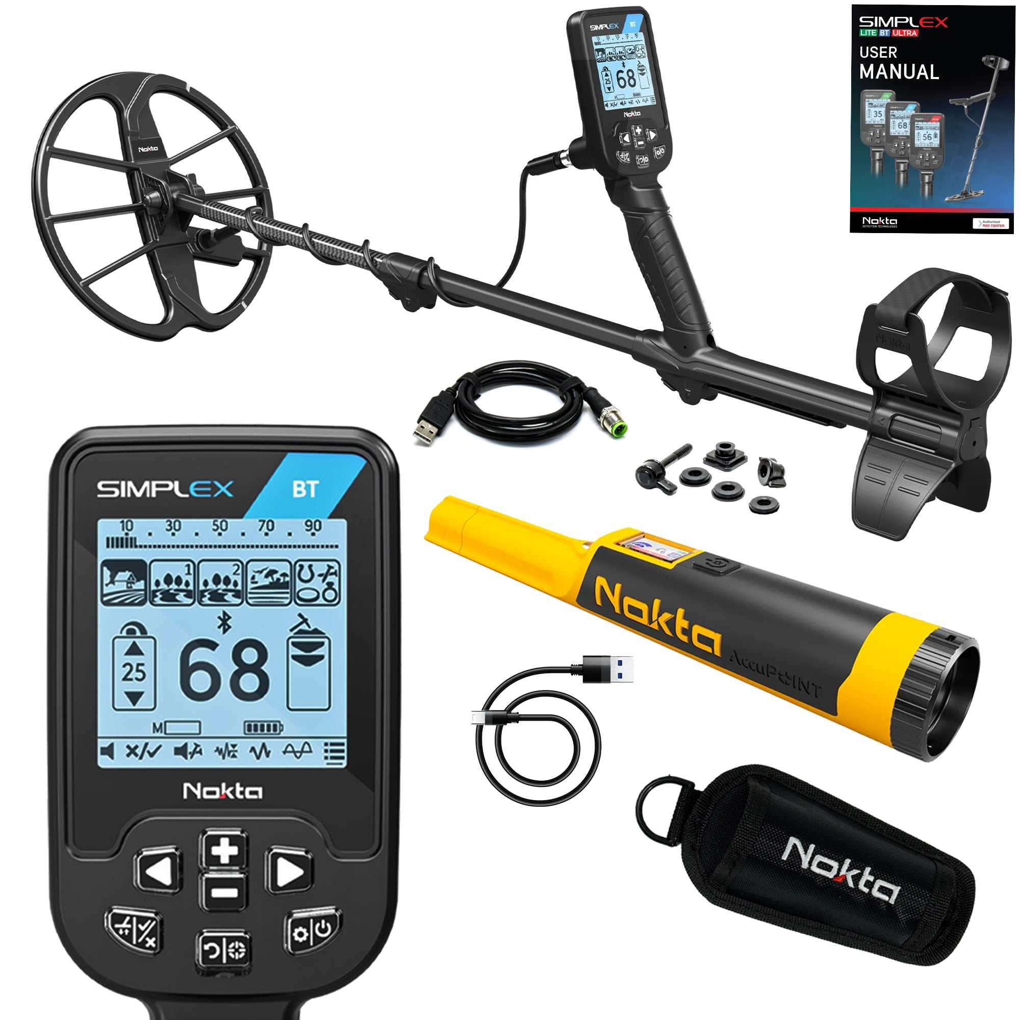 Nokta Simplex BT Waterproof Metal Detector with 11" DD Coil with Accupoint