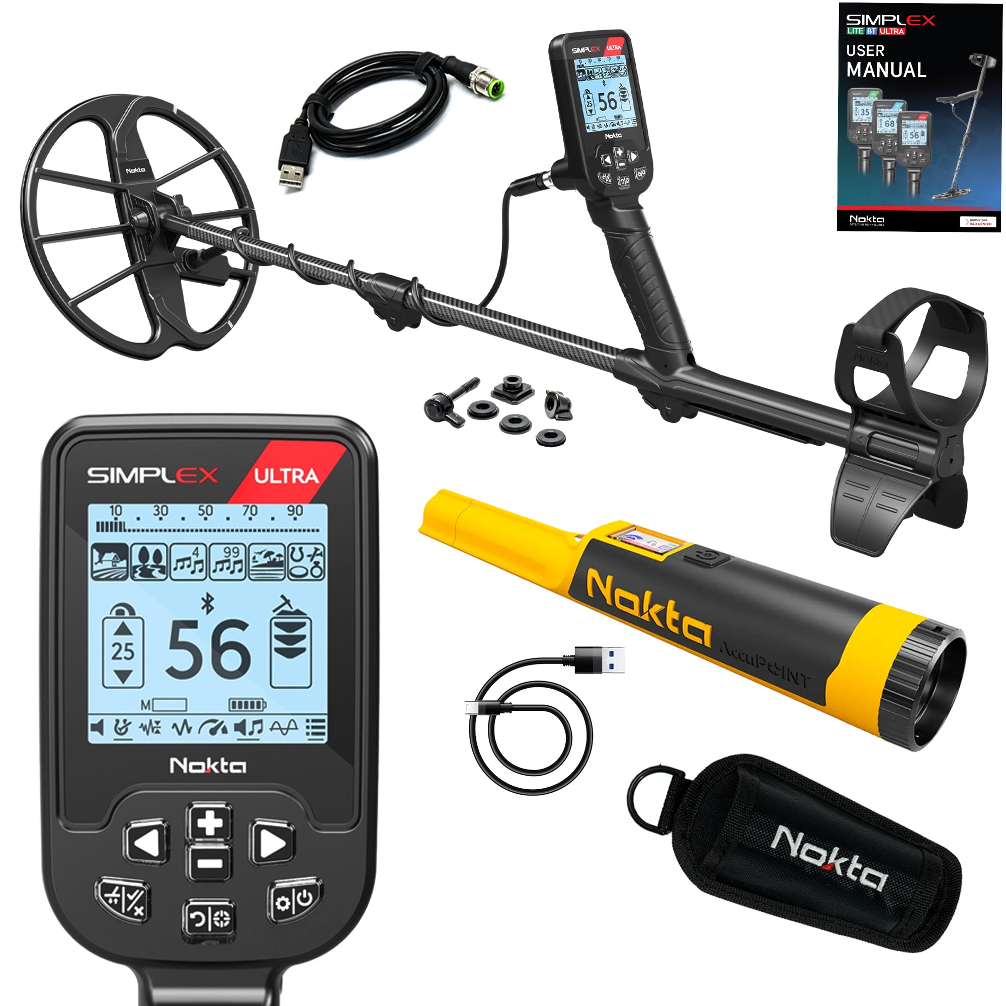 Nokta Simplex Ultra Waterproof Metal Detector with 11″ DD Coil with Accupoint Pinpointer