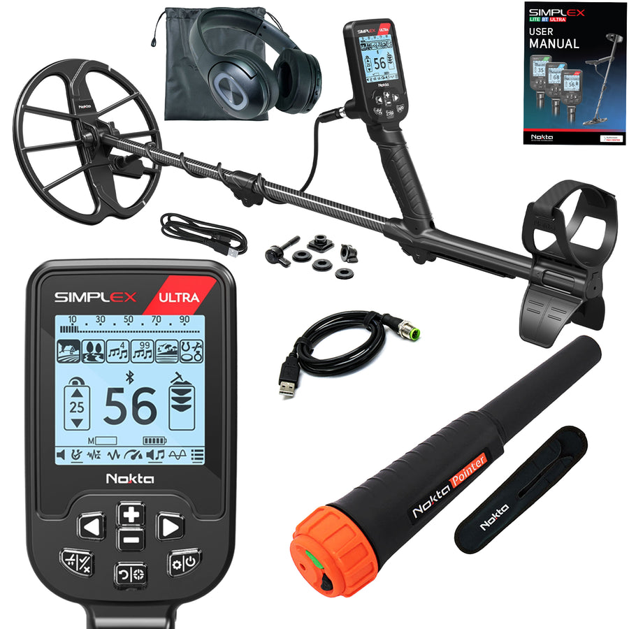 Nokta Simplex Ultra WHP metal detector complete package with pinpointer and wireless headphones