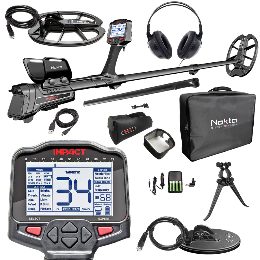 Nokta Impact Pro Pack metal detector complete bundle with accessories displayed