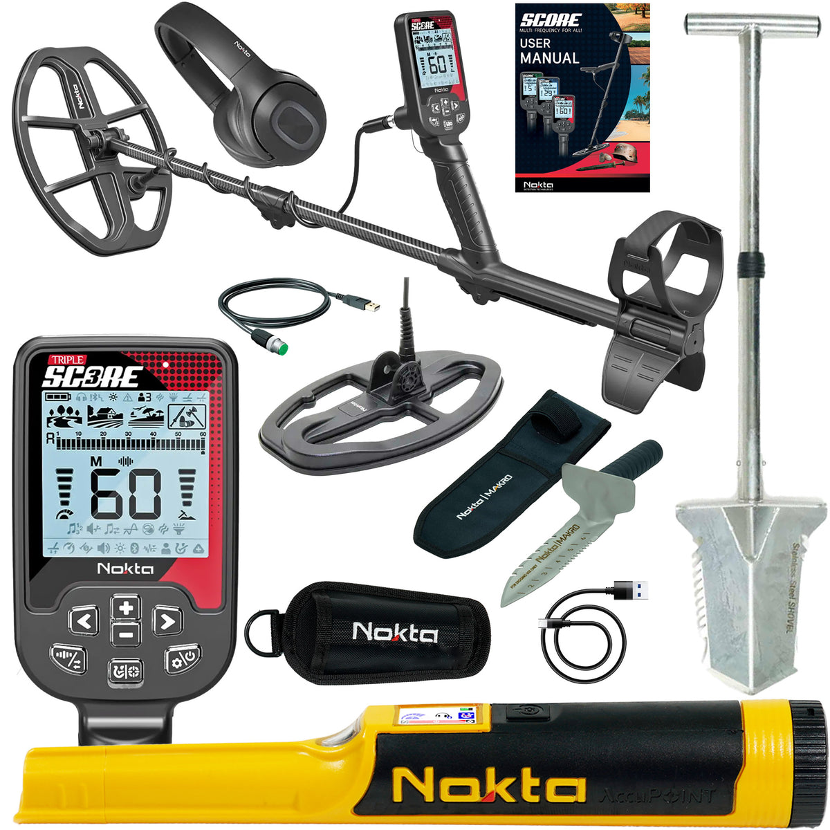 Nokta Triple Score Pro Pack metal detector bundle with accessories