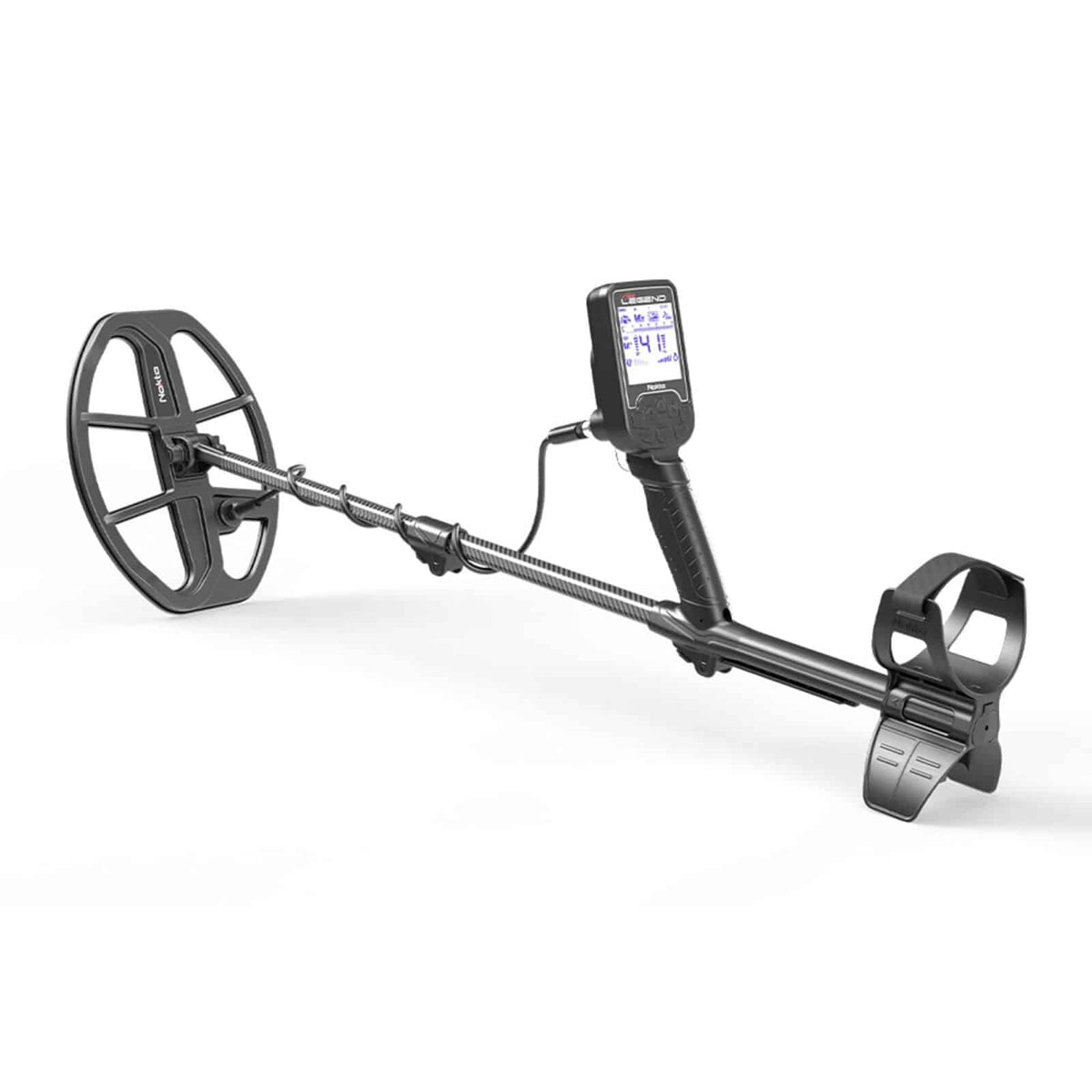 Nokta Legend metal detector with carbon fiber shaft and updated armrest design