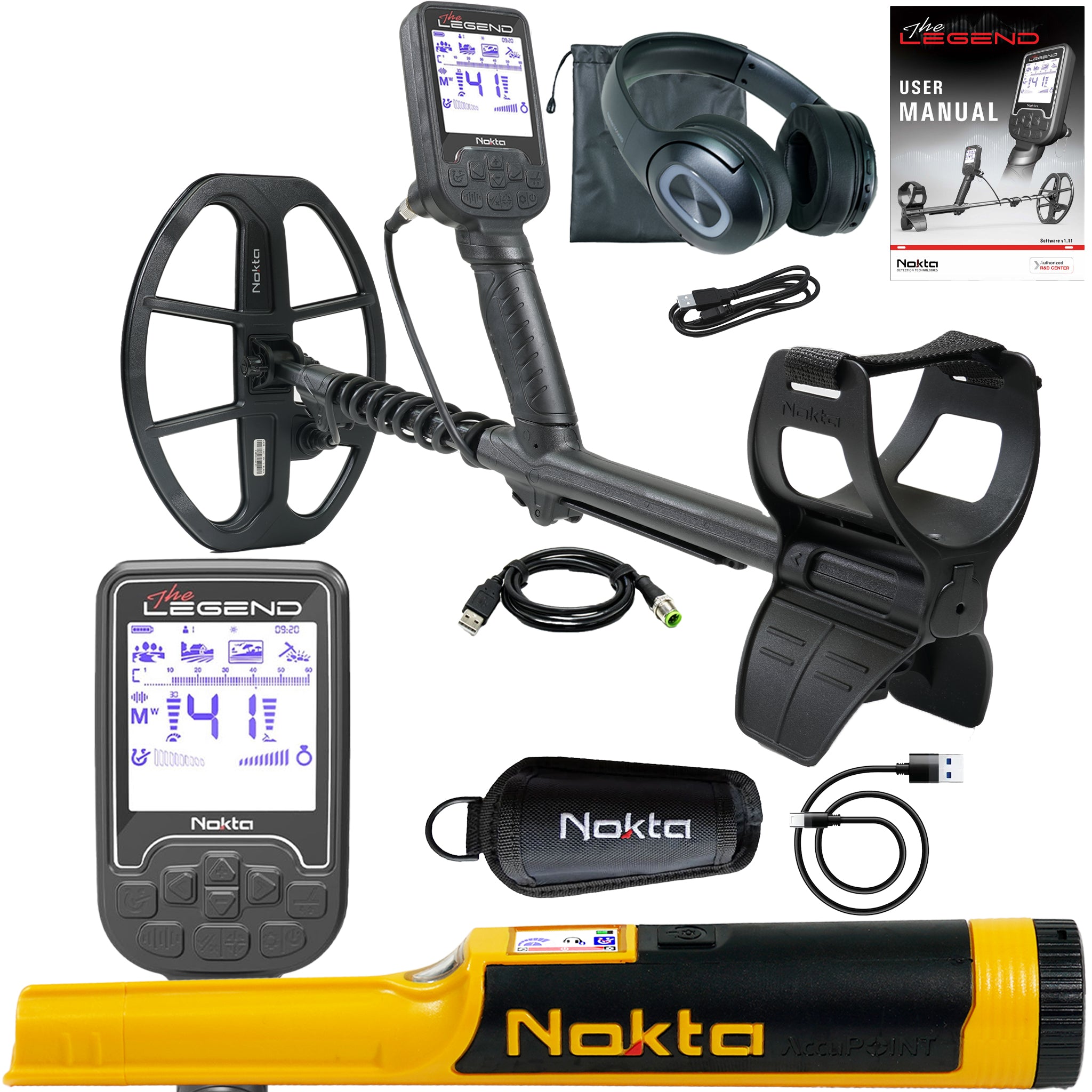 Nokta The Legend WHP Metal Detector w/ Wireless Headphones and LG30 12" x 9" Coil with Accupoint